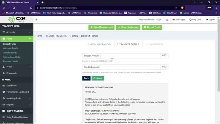 USDT ERC20を入金する方法
