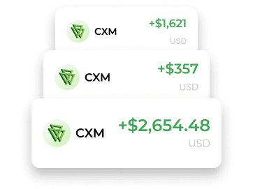 $1,621、$357、$2,654.48の支払いを示すCXMのリベート取引履歴