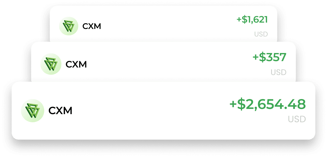 $1,621、$357、$2,654.48の支払いを示すCXMのリベート取引履歴