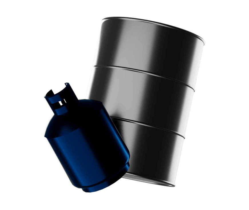 Trading des énergies — illustration de barils de pétrole brut et de gaz