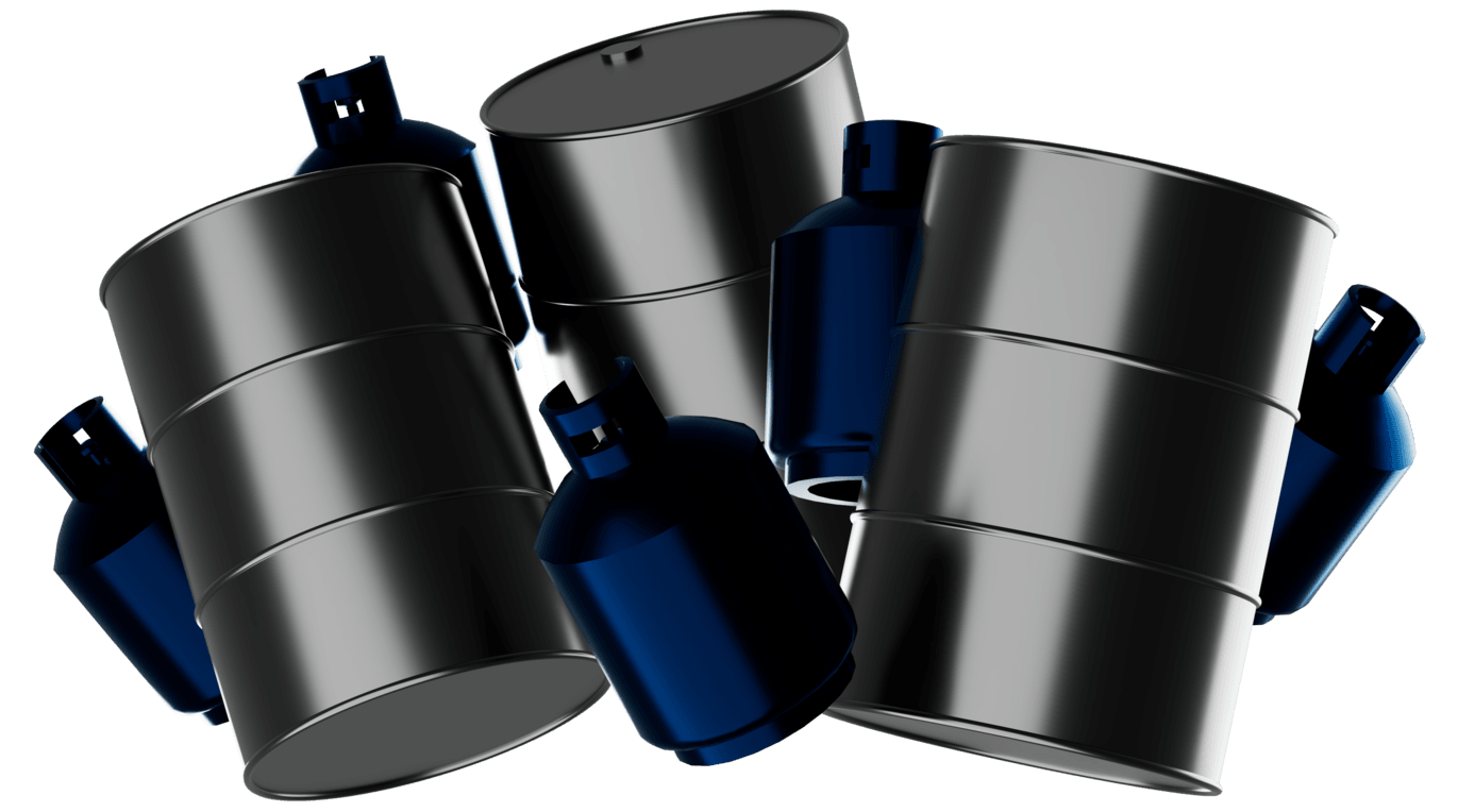Trading des énergies — illustration de barils de pétrole brut et de gaz